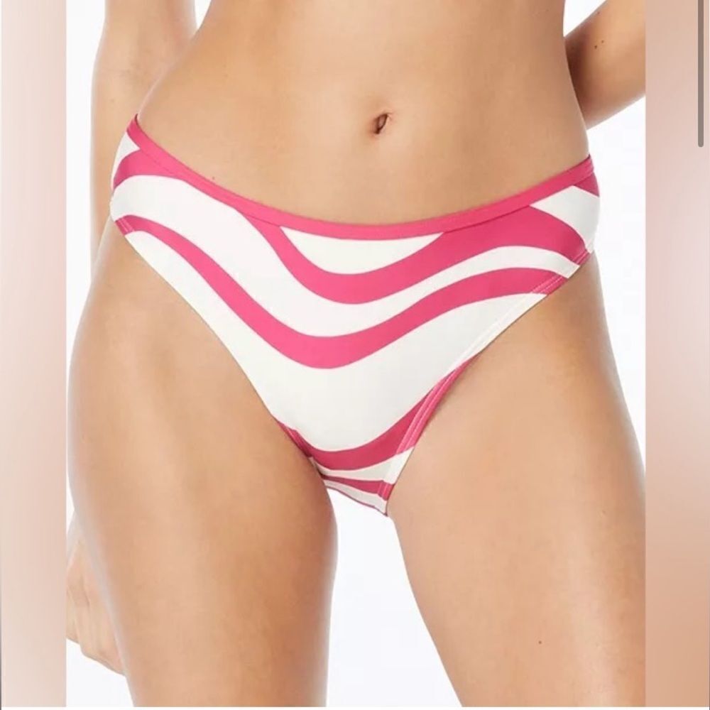 Kate Spade High Cut Hipster Style Bikini Bottom in Pink & White Zebra, Med. NWT!